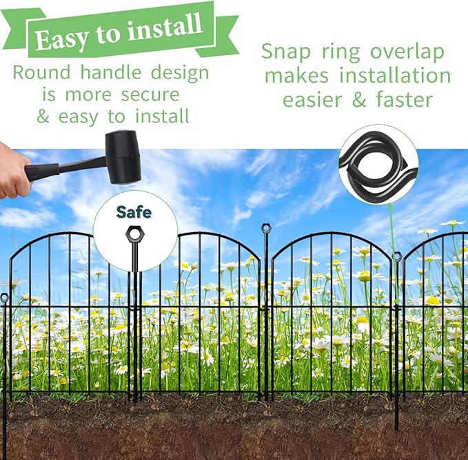 Decorative Garden Fence 17in x10ft, 10 Pack Rustproof Metal No Dig Fence Animal Barrier for Dog, Arched Flower Bed Edging Ornamental Wire Border Panel Fencing for Yard Patio Outdoor Decor