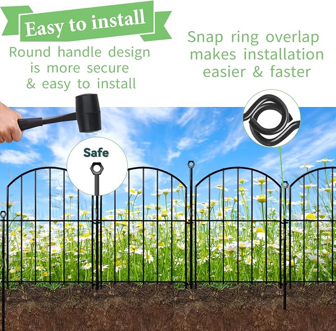 Decorative Garden Fence 17in x30ft, 30 Pack Rustproof Metal No Dig Fence Animal Barrier for Dog, Arched Flower Bed Edging Ornamental Wire Border Panel Fencing (Black, 30 Panels-17in(H) x30ft(L))