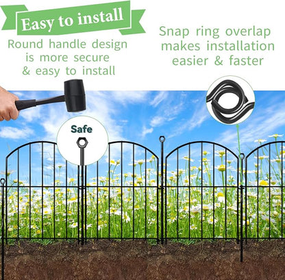 Decorative Garden Fence 17in x30ft, 30 Pack Rustproof Metal No Dig Fence Animal Barrier for Dog, Arched Flower Bed Edging Ornamental Wire Border Panel Fencing (Black, 30 Panels-17in(H) x30ft(L))
