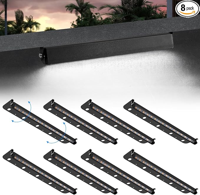 8-Packs 5W 12inch LED Hardscape Paver Lighting,12V AC/DC Low Voltage Retaining Wall Lights,Landscape Lighting,5000K Daylight White Outdoor Step Light,50,000 Hours Lifespan-Black