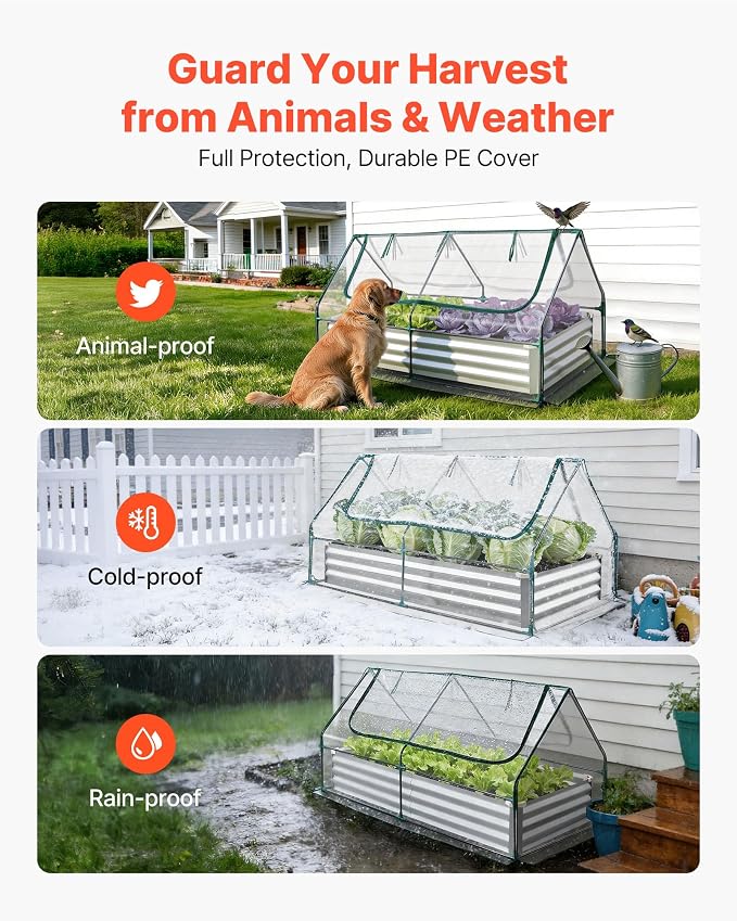 VEVOR 6x3x1FT Metal Raised Garden Bed with Greenhouse Cover, Outdoor Galvanized Planter Raised Beds for Gardening for Vegetables Flowers and Fruit