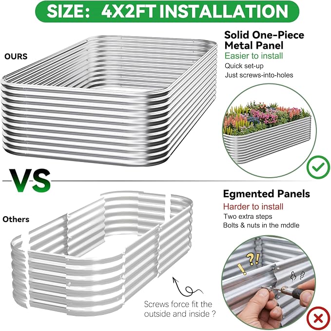 3 Pack Tall Corrugated Galvanized Steel Raised Garden Bed Outdoor, Metal Above Ground Garden Bed for Vegetables and Flowers, Raised Beds for Gardening-4x2FT