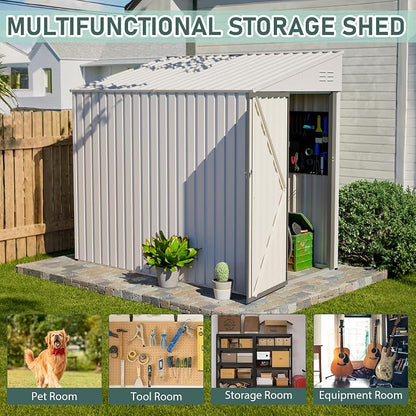 YOPTO 4x7 FT Outdoor Storage Shed,Metal Lean to Storage Shed with Reinforced Beams,All Weather Waterproof Garden Tool House W/Lockable Door and Reversible Installation,for Backyard,Patio,Lawn,White