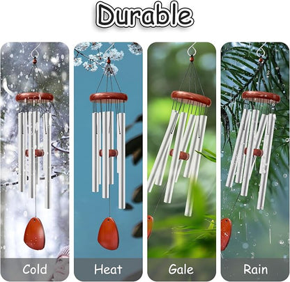 28" Wind Chimes for Outside. Deep Tone Lovely Wind Chimes with 6 Aluminum Tubes Courtyard Decoration. Windchimes Outdoor Create an Enjoyable Atmosphere & Give Mom a Gift(Silver)