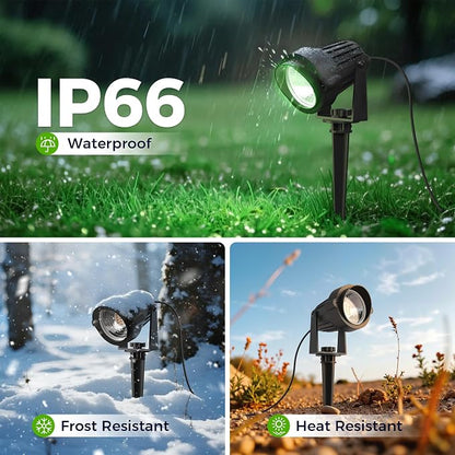 L LOHAS LED Green Spotlight Outdoor, Tree Spot Lights for Yard, Auto On/Off 5W 120V Landscape Lighting for House, Holiday, Christmas Decoration, 450LM IP66 Waterproof, UL Listed, 2 Pack