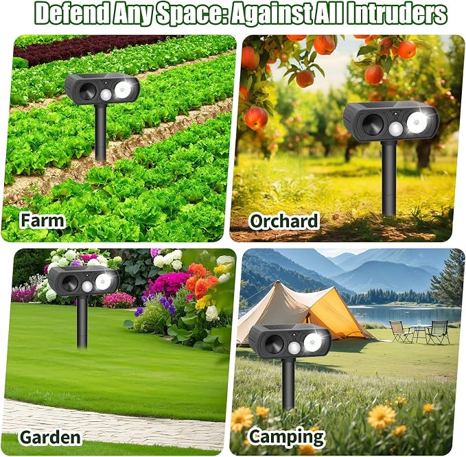 Solar Ultrasonic Animal Repellent, Deer Repellent Devices Waterproof, Cat Repellent Outdoor with Motion Detection Squirrel Skunk Rabbit Dog Raccoon Deterrents Animal Repeller for Yard, 1 Pack, Black
