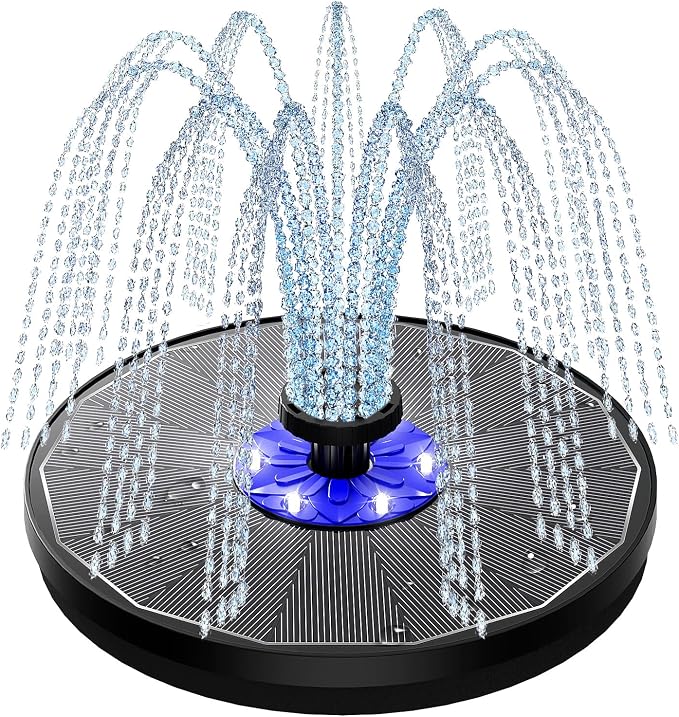 SZMP 3.5W Upgraded Glass Panel Solar Fountain with Auto White LED Night Show, Anti-Drift & Run-Dry Protection, 7 Nozzles Floating Bird Bath Fountain for Garden, Pond, Outdoor (Black)