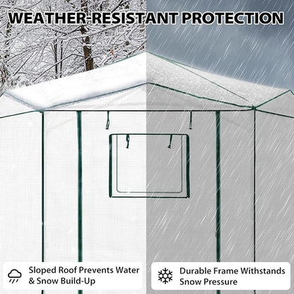 EAGLE PEAK 8.5x8.5 Portable Walk in Greenhouse, Pop Up Indoor Outdoor Greenhouse, Green House Kit with Zippered Roll-Up Doors and Windows, Hexagon Design, PE Cover, Clear/White