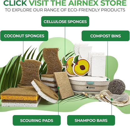 AIRNEX Collapsible Small Compost Bin with Lid - 1 Gallon Compost Bucket Food Waste Caddy Made of Wheat Straw - Odorless Counter Top Compost Bin for Kitchen with 20 Compost Bags and 2 Carbon Filters