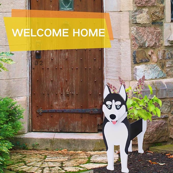 Siberian Husky Dog Planter Plant Pots,Cute Dog Flower Planter,Gifts for Pet Lovers,Unique Animal Plant Pots,Office,Indoor Outdoor Garden Decor(9.45 * 5.67 * 13.39in)