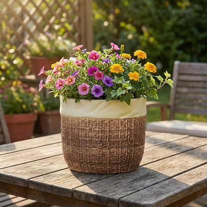 Ceramic Pots for Plants - 8 Inch Plant Pot Indoor with Drainage Hole, Round Planters for Indoor Outdoor Plants and Flowers, Decorative Boho Flower Pots, Room Decor, Housewarming Gifts, Brown