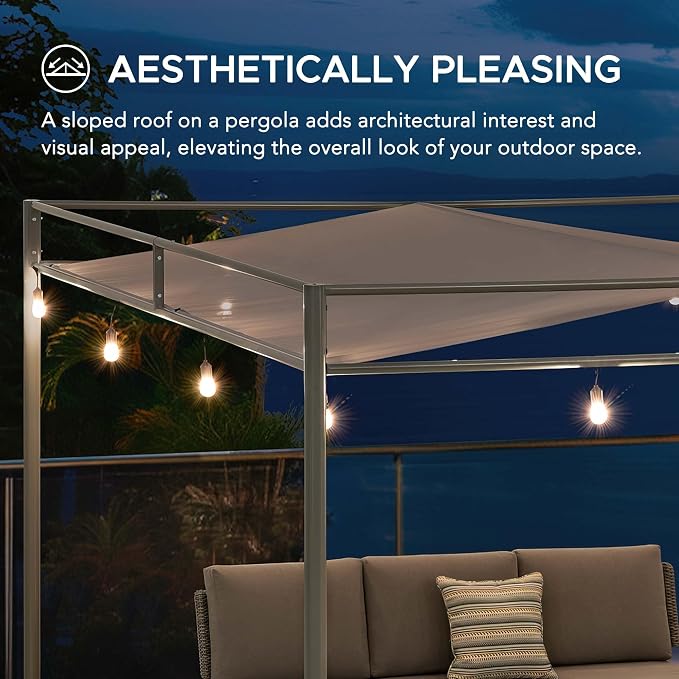 SUNJOY 10' x 10' Outdoor Pergola, Darkeford Metal Pergola with Grey Sling Fabric Sun Shade Canopy for Outdoor Patio, Garden,Yard, Deck, Entertaining