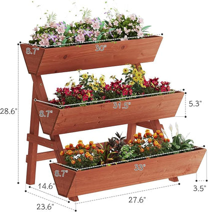Kitsanery 3-Tiers Wooden Raised Garden Bed,Wood Planter Box for Vegetable,Flower Rack,Flower Pot Stands,Indoor Outdoor Gardening Planting Beds (Brick red, Large)
