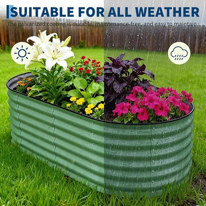 GarveeLife 6x3x2 ft Galvanized Raised Garden Bed - 24“ Tall Metal Planter Box for Vegetables, Flowers, Herbs, Rust-Resistant Outdoor Garden Box, Easy Assembly Raised Beds for Gardening, Green