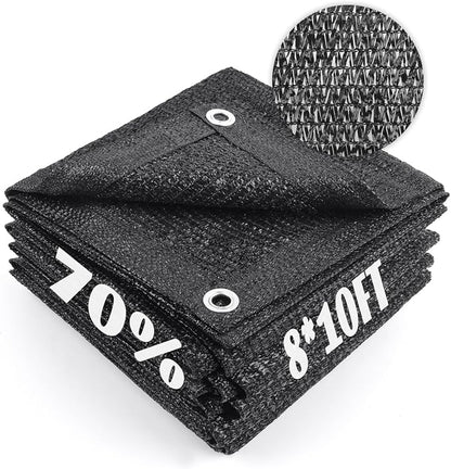 Cool Area 70% Sun Shade Cloth Mesh Tarp with Grommets for Plant Cover 8x10ft Patio Canopy Garden Pergola Greenhouse Car Barn Kennel Black