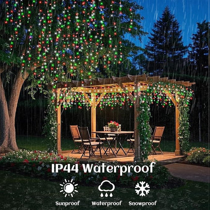 66ft Icicle Lights for Outside, Red White and Green Christmas Lights Outdoor Indoor, 640 LED Twinkle String Light with 120 Drops, Clear Wire Connectable Timer for Thanksgiving Room Home Wall Bedroom