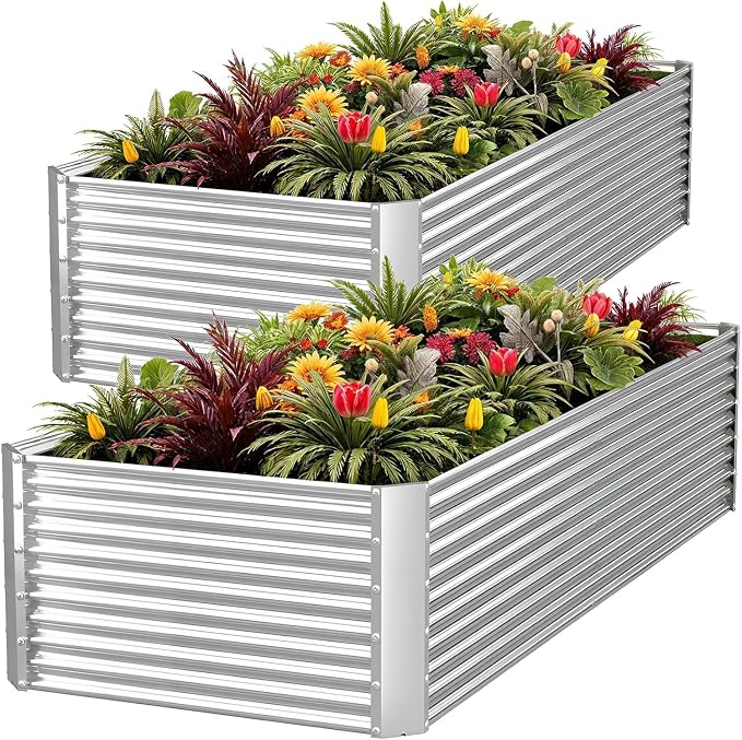 2pcs Tall Galvanized Raised Garden Bed Outdoor,Steel Garden Bed for Vegetables,Above Ground Garden Box for Flower,Metal Raised Beds for Gardening - 3x2ft