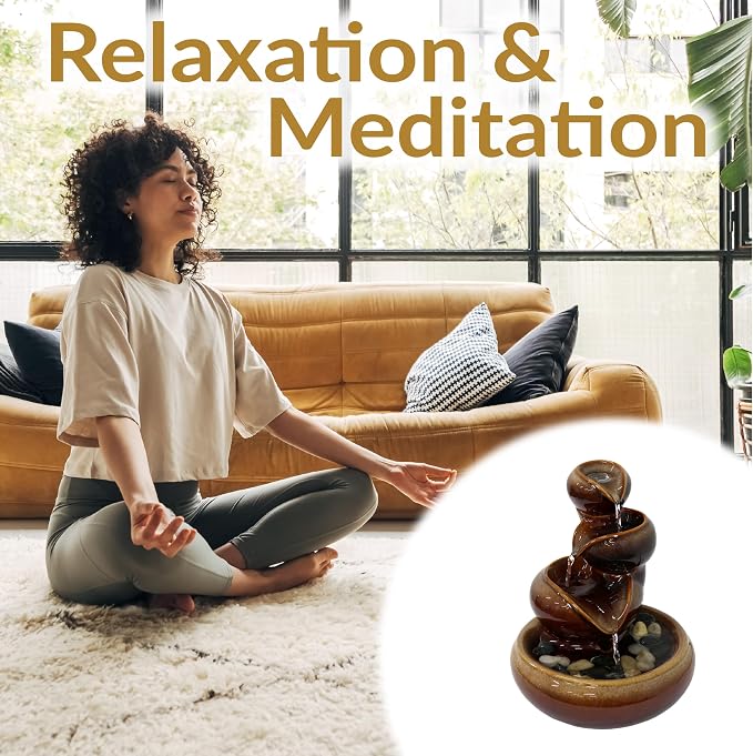 Sunnydaze Tiered Vessels Ceramic Tabletop Water Fountain - Relaxing Indoor Fountain for Office, Bedroom, or Living Room - Brown