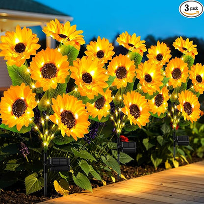 Solar Sunflower Lights Outdoor Garden Decor, 3 Pack Upgraded 18 Bright Sunflowers, Solar Flower Lights Waterproof for Garden, Flower Bed, Yard, Pathway, Patio Decor, Gift for Women, Mom, Grandma