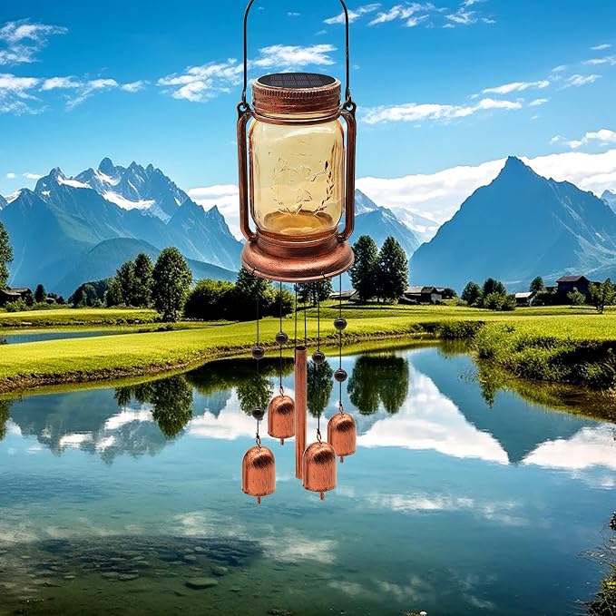 2 Pack Solar Wind Chimes for Outside, for Mom Women Grandma,Solar Mason Jar Wind Chime Light Unique Hanging Wind Chimes Outdoor,IP65 Waterproof, Yard Garden Terrace Courtyard