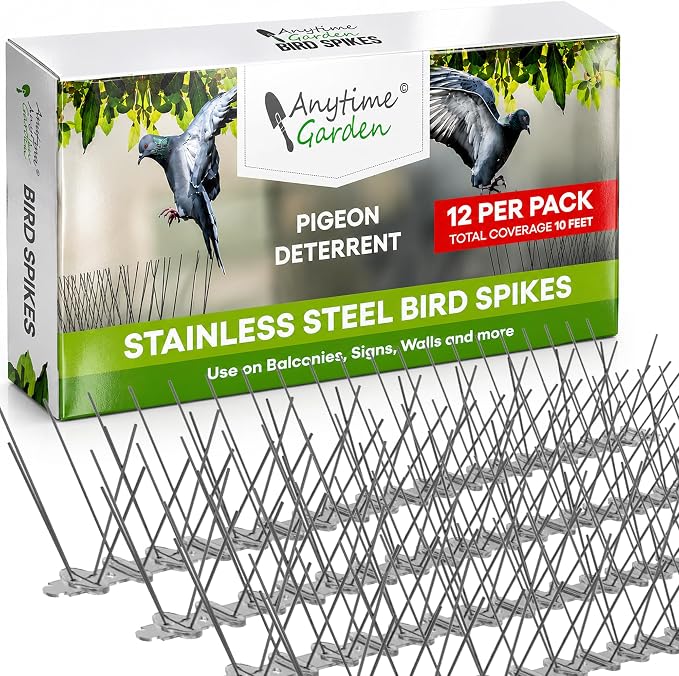 Bird Spikes - Pigeon Spikes - Bird Deterrent Spikes - Stainless Steel - Pigeon & Seagull Defense - Easy Setup - Keeps Birds Under Control - Covers 10 feet