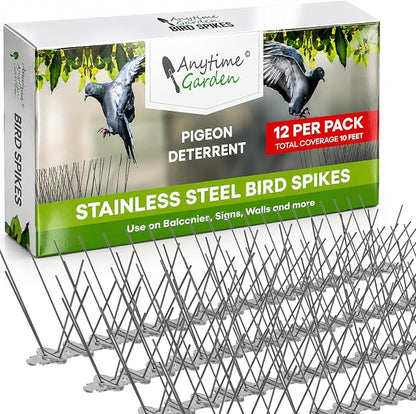 Bird Spikes - Pigeon Spikes - Bird Deterrent Spikes - Stainless Steel - Pigeon & Seagull Defense - Easy Setup - Keeps Birds Under Control - Covers 10 feet