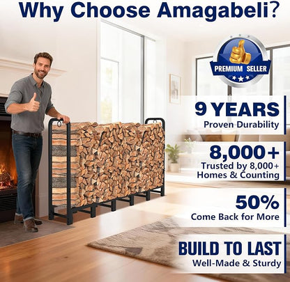 Amagabeli 6ft Firewood Rack Outdoor Heavy Duty Fire Wood Rack Log Holder Organizer Stand for Fireplace Indoor Adjustable Metal Wood Pile Lumber Storage Organizer Stacker for Patio Porch Black