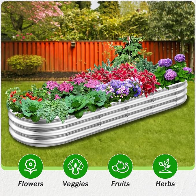 RAYKEEP Galvanized Raised Garden Beds, Outdoor Raised Garden Boxes, Oval Large Bottomless Metal Elevated Garden Bed Planter Box for Vegetables, Fruits, Flower (7x2x1(ft))