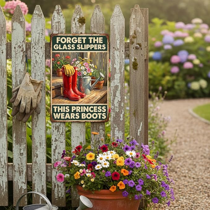 Garden Decor Sign This Princess Wears Boots Wall Art | Garden Enthusiasts • Porch Patio Display • Garden Theme • Rustic Farmhouse Style • UV Printed • 8x12 Inch