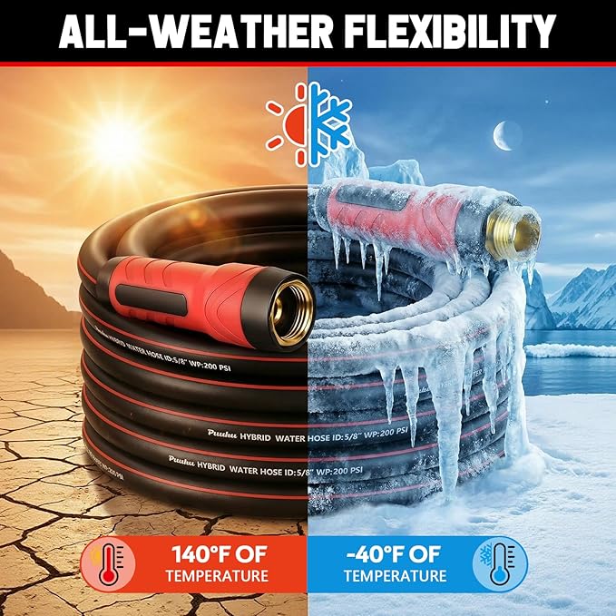 Garden Hose 75ft x 5/8", NON-EXPANDABLE Heavy Duty Premium Flexible Water Hose, No Kink, Leakproof, Lightweight Hybrid Hose with Male to Female Fittings for Household&Backyard