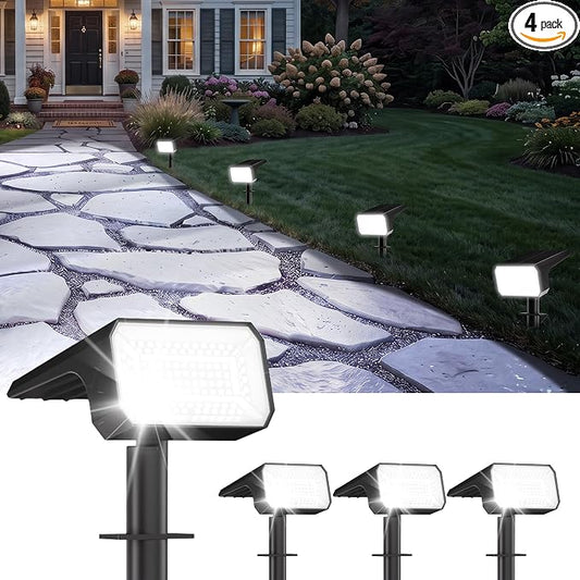Fabrito Upgraded Solar Spot Lights Outdoor IP67 Waterproof 4 Pack, [108 LEDs, 4 Modes, 800LM] Dusk to Dawn Spotlights for All Night, 2-in-1 Solar Landscape Lights for Garden, Yard, Tree, Cool White