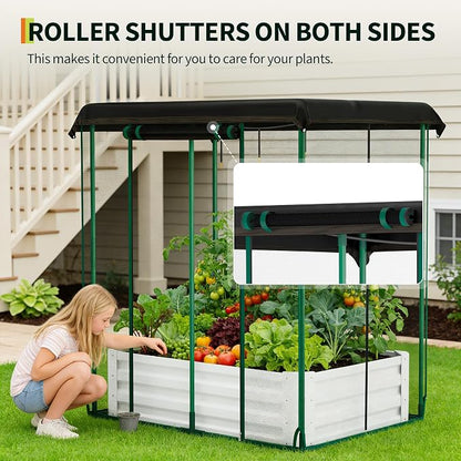 Garvee Galvanized Raised Garden Bed with Self Watering System & Mesh Cover | Large Metal Outdoor Planter Garden Boxes for Vegetables Herbs Flowers, with Top Sunshade Net, 4x3x1 FT
