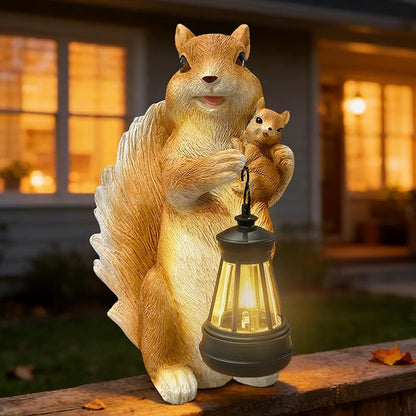 7.8" Solar Garden Squirrel Resin Statues with LED Light | Cute Animal Figurine Outdoor Indoor Decor for Patio Yard Balcony Perfect Mother‘s Day Birthday Housewarming Gift for Women