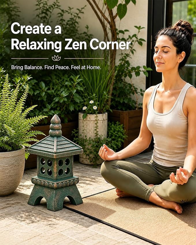 Nacome Solar Pagoda Garden Statues:15.7 inches Outdoor Weatherproof Resin Zen Decor for Landscape Balcony Patio Porch Yard Ornament(Bronze)