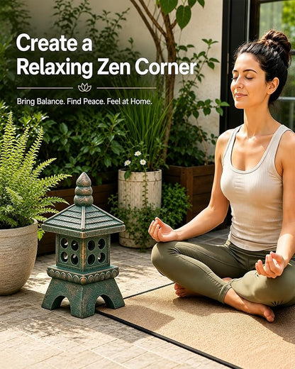 Nacome Solar Pagoda Garden Statues:15.7 inches Outdoor Weatherproof Resin Zen Decor for Landscape Balcony Patio Porch Yard Ornament(Bronze)