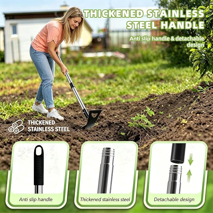 Weed Puller Tool with Long Handle (58IN) & Gloves, 2-in-1 Gardening Hand Tools Weeds Remover, Weeder Rake & Garden Hoe Combo, Manual Weeding Puller Tool for Garden Yard Patio Lawn