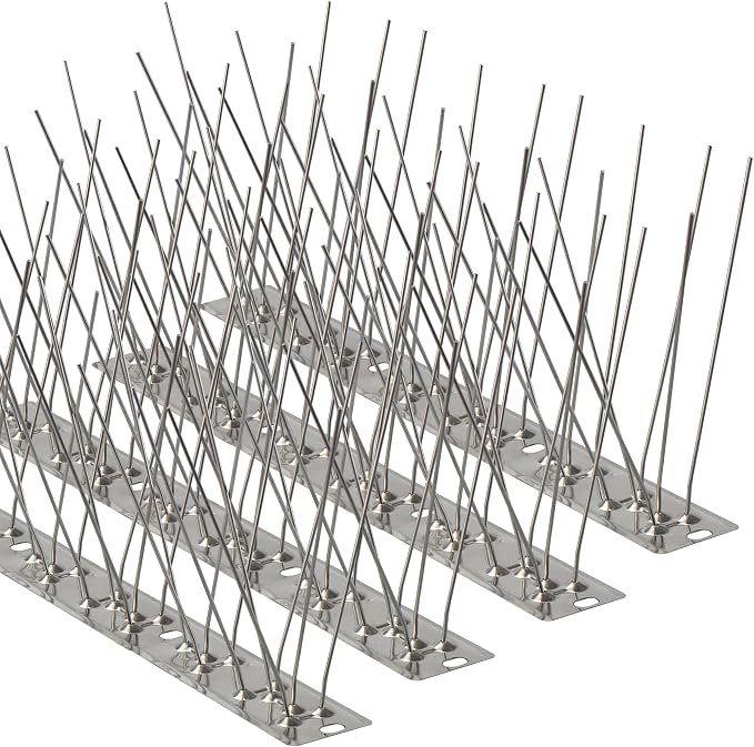 Bird Spikes,4Pcs,Stainless Steel Spikes with Base,Keep Woodpeckers Pigeon Raccoons Away,Anti Climb Spikes for Graden Patio Fence,3.28Ft