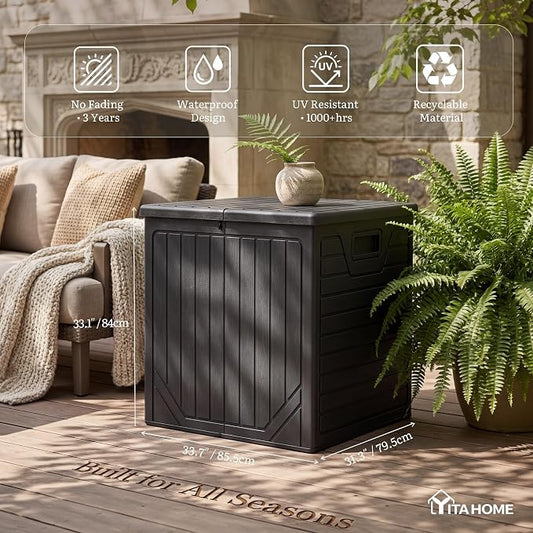 YITAHOME 150 Gallon Large Outdoor Deck Box | Lockable Resin Double-Wall Storage Box and Waterproof Patio Furniture Bin for Garden Tools & Pool Accessories, Black