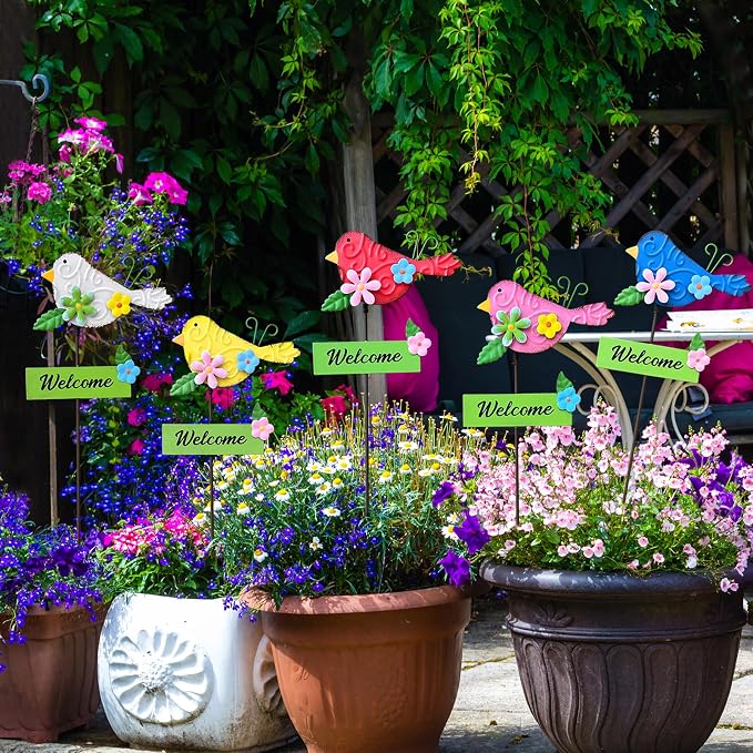 5Pack Metal Bird Decorative Garden Stakes,15.9 Inch Metal Garden Decor for Outside for Spring Decor, Shaking Head Yard Art Garden Decorations for Outdoor Lawn Pathway Patio
