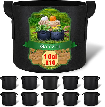 Gardzen 10-Pack 1 Gallon Grow Bags, 300G Thickened Fabric Grow Bags with Handles, Heavy Duty Aeration Plant Grow Bags for Indoor & Outdoor Use