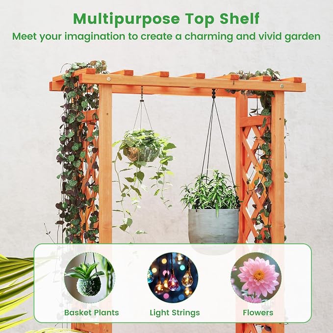 S AFSTAR Raised Garden Bed with Trellis, Wood Planter Box with Hanging Roof & Drainage Holes for Climbing Plants, Vines, Flowers & Vegetables, Indoor Outdoor Plant Container for Patio & Yard