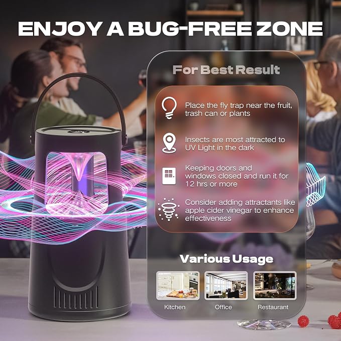 Fly Traps Indoor, Fruit Fly Trap for Home, Flying Insect Trap with Suction, Mosquito Traps Indoor & 10 Pcs Sticky Glue Boards, Gnat Traps for House Indoor