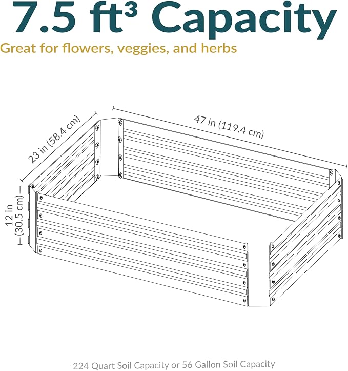 Sunnydaze Galvanized Raised Garden Bed - Outdoor Planter Box for Backyard or Patio - Steel Metal Raised Bed for Gardening Vegetables, Flowers, Herbs - 47 x 23 x 12 in - Silver - Rectangle
