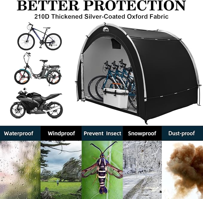 Happy Travel Bike Storage Tent Shed, Outdoor Waterproof Bicycle Covers Shelter with Window for 2/3/4/6/8 Bikes,Oversized Outside Portable Sheds for Lawn Mower,Garden Tools