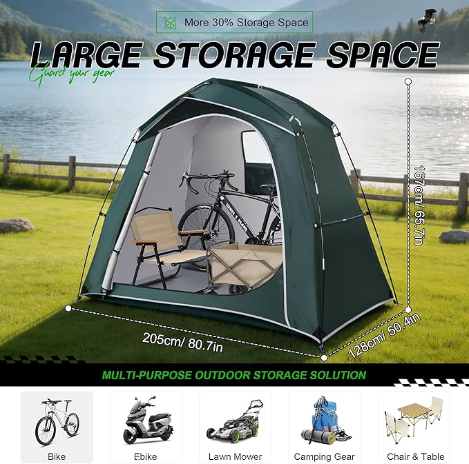 Bike Storage Tent Outdoor, Waterproof Bicycle Shed for 4-5 Bikes, PU4000 210D Oxford, Fiberglass Frame, Rain-Blocking Awning Design, Outdoor Storage for Bikes, Lawn Mower, Garden Tools Green