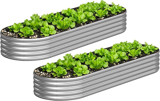 Galvanized Raised Garden Bed Outdoor, 8x2x1ft(2Pack) Metal Heavy Duty Planter Boxes for Gardening, Easy Assemble Bottomless Small Oval Plant Container Kit for Vegetable, Flower, Fruit, Silver