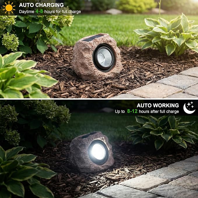 Candieslife Solar Rock Lights Outdoor Garden Waterproof - Super Bright LED Solar Spotlights, Solar Powered Landscape Path Decorative Garden Stone Lights for Pathway, Walkway, Yard, Patio (2 Pack)