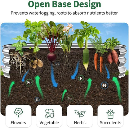 Kesfitt Raised Garden Bed, 5x2x1 FT Galvanized Steel Metal Raised Garden Bed, Oval Open-Bottom Design, 12-Inch Deep for Outdoor Vegetable & Herb Gardening, Silver