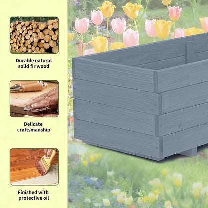 Fir Wood Raised Garden Bed Rectangular Planter for Outdoor Tomato Planter | For Herbs & Flowers Garden Includes Fabric Planter Liner, 4 Drainage Holes