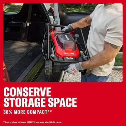 CRAFTSMAN Push Mower 15 in, 2 x 4 Ah V20 Batteries and 2 Chargers Included, Up to 45 Min of Runtime, Lightweight, Easy to Maneuver Electric Lawn Mower Cordless with Grass Bag (CMCMWP120M2)
